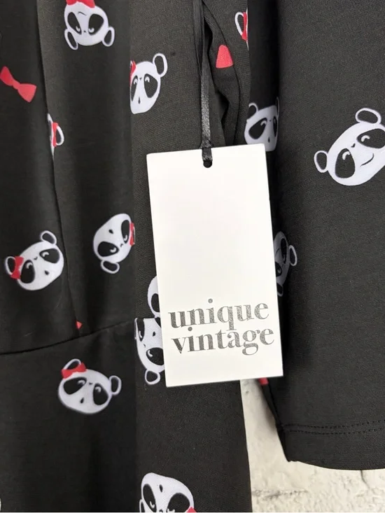 Unique Vintage Panda Retro Pinup Rockabilly Fit Flare Black Bow Dress 3X 20 - Picture 11 of 15